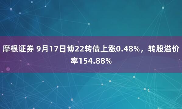 摩根证券 9月17日博22转债上涨0.48%，转股溢价率154.88%